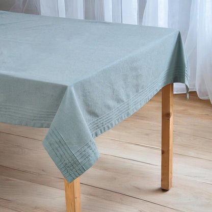 Amour Solid Duck Egg Linen Tablecloth | Pintuck Border | 4 Sizes incl. Round & Custom