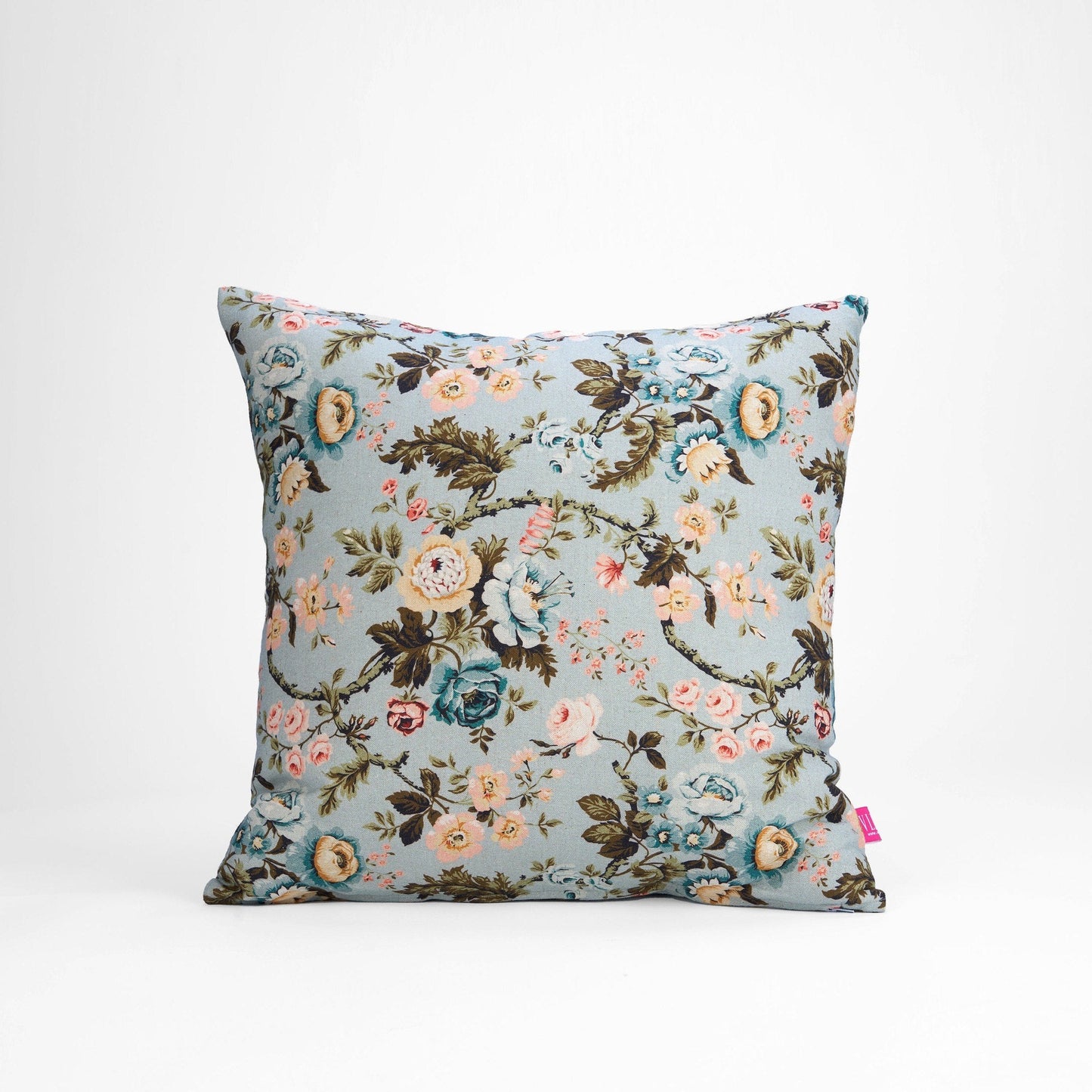 AMOUR Duck Egg Linen Pillow Cover Vintage Rose Print Reversible