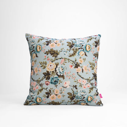 Amour Duck Egg Linen Pillow Cover | Vintage Rose Print | 16×16, 18×18 & 12×30 inches