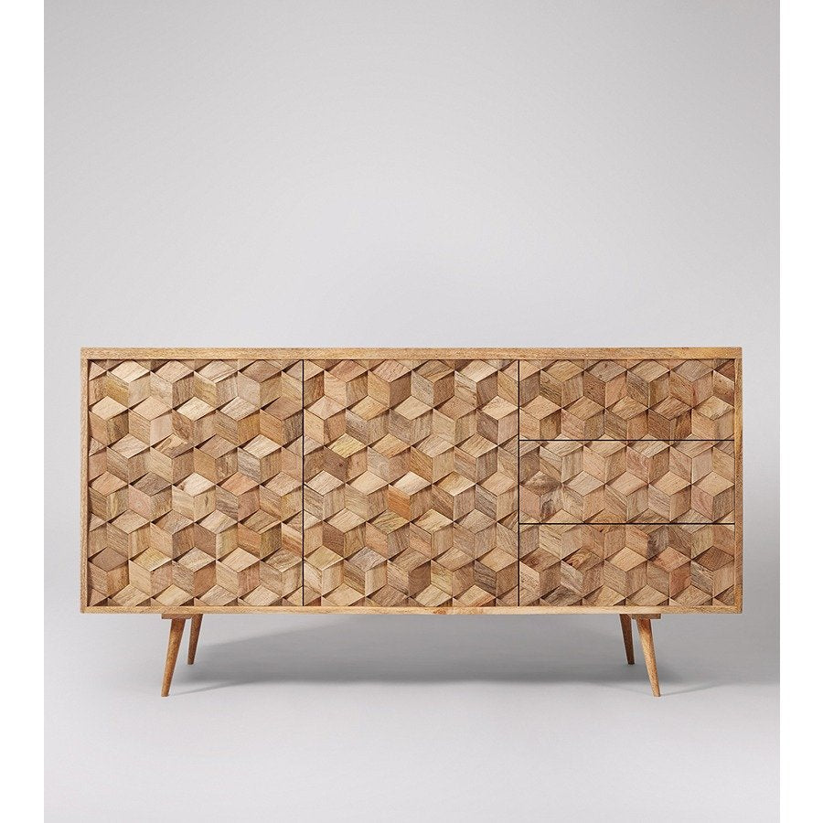 Luthar Mango Wood Mid‑Century Sideboard with Natural Finish