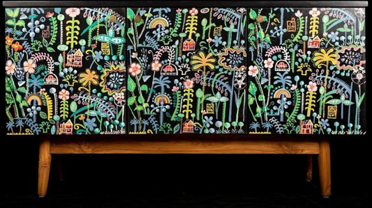 hand painted and handcrafted mid century retro sideboard 3 door and plenty of internal space