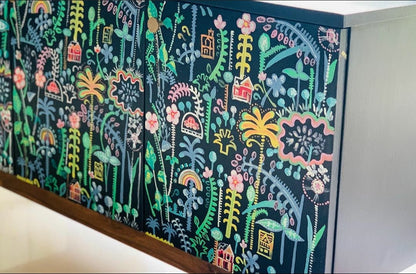 hand painted and handcrafted mid century retro sideboard