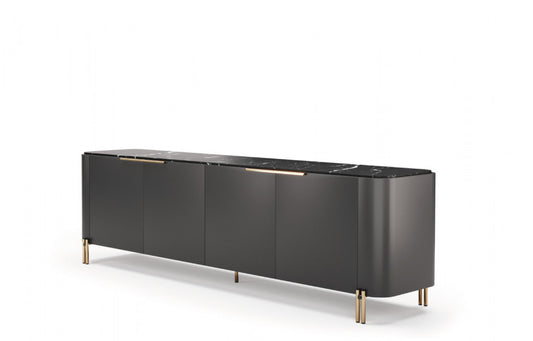 Elegant Bamboo Sideboard with Marble Top and Stainless Steel Base