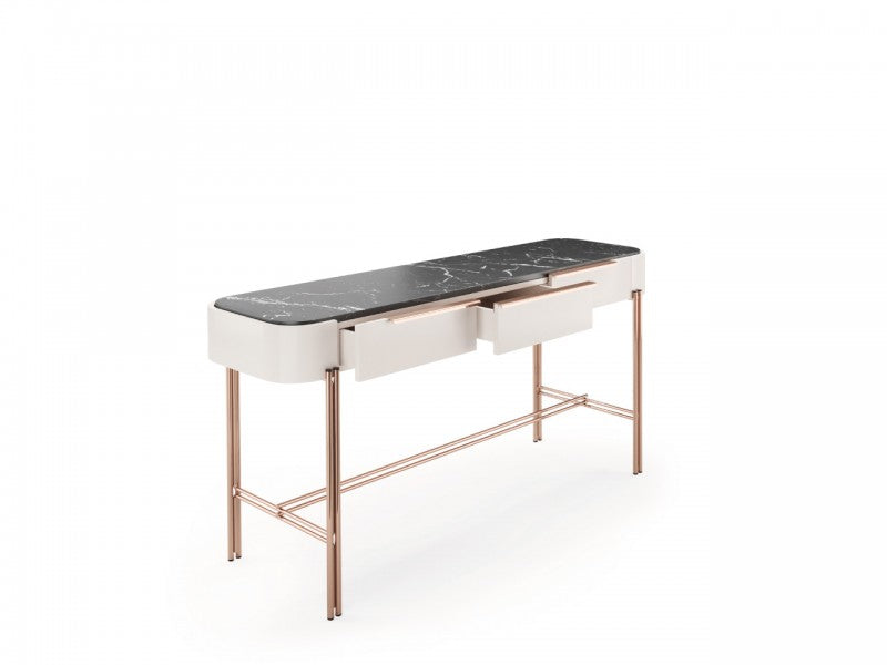 Elegant Bamboo & Marble Console Table with Stainless Steel Base for Living Room