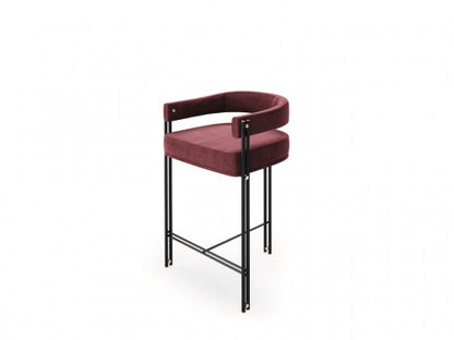 Elegant Bamboo Bar Stool with Metallic Tubular Feet for Stylish Dining Spaces