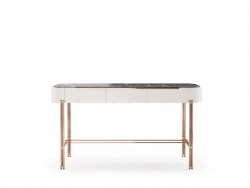 Elegant Bamboo & Marble Console Table with Stainless Steel Base for Living Room
