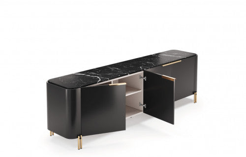 Elegant Bamboo Sideboard with Marble Top and Stainless Steel Base
