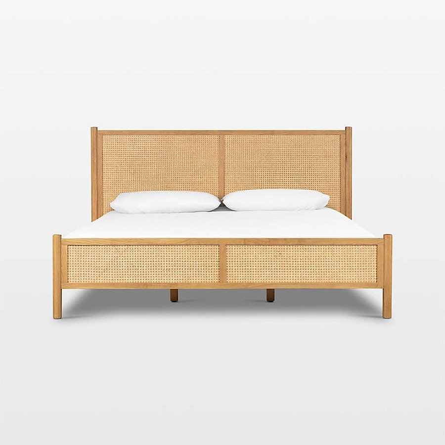 Tisdell King Bed – Cane Khaki Acacia Wood, Maple Finish