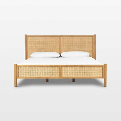 Tisdell King Bed – Cane Khaki Acacia Wood, Maple Finish