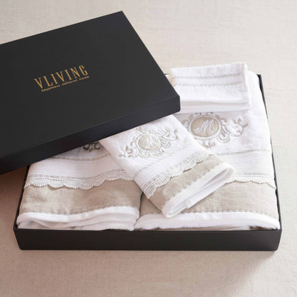 GIFT PACK - Luxury Towel Set – 4 Pieces | Customizable with Monogram | Linen Appliqué and Embroidery