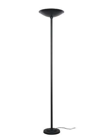 Transitional Black-Powdered Finish Long 72 Inch Steel Double-Light Uplighter Floor Lamp Torchiere