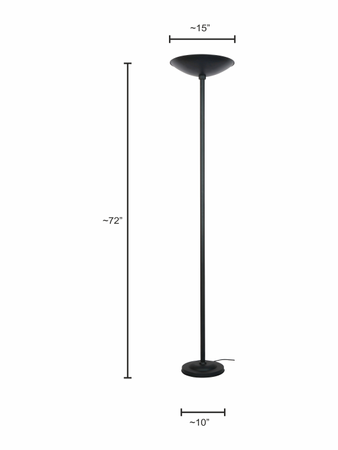 Transitional Black-Powdered Finish Long 72 Inch Steel Double-Light Uplighter Floor Lamp Torchiere
