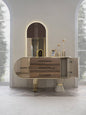 Elegant Retro Dressing Unit with Large Mirror, Marble Top, and Ample Storage