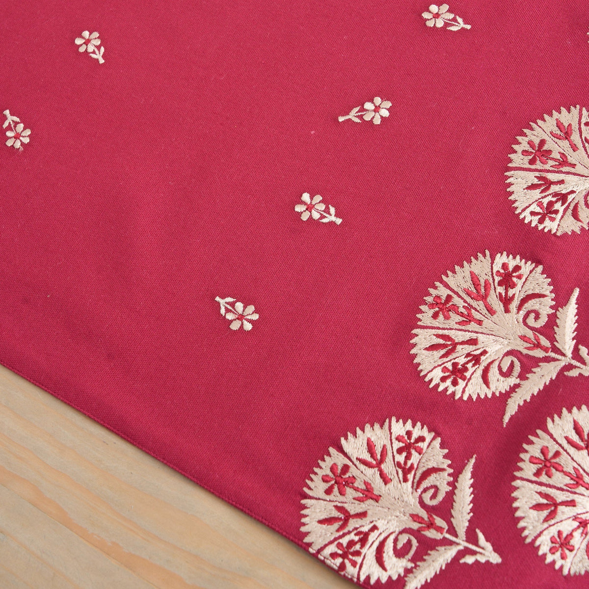 Kashidakaari Maroon Table Runner | Embroidered Suzani Pattern | 100% Cotton