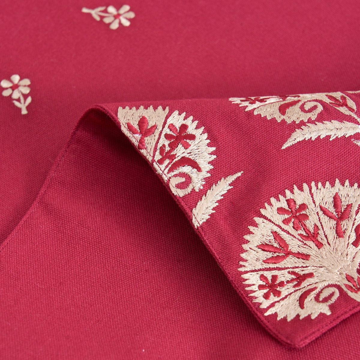 Kashidakaari Maroon Table Runner | Embroidered Suzani Pattern | 100% Cotton