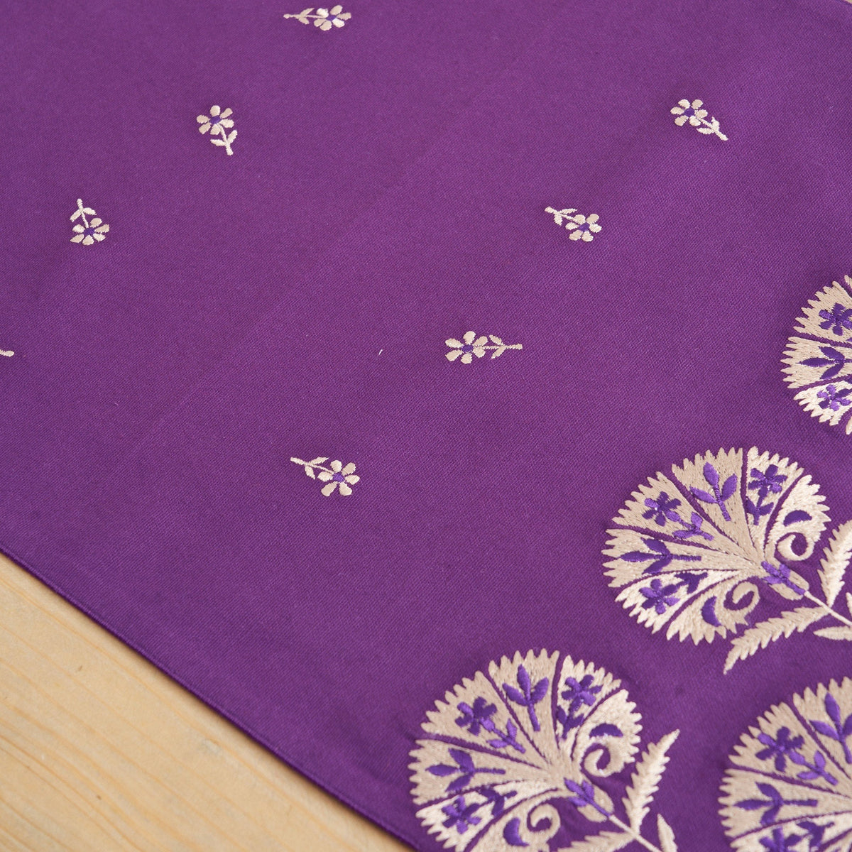 Kashidakaari Plum Table Runner | Embroidered Suzani Pattern | 100% Cotton