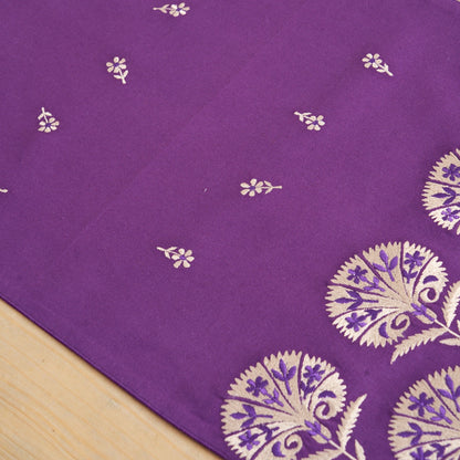 Kashidakaari Plum Table Runner | Embroidered Suzani Pattern | 100% Cotton