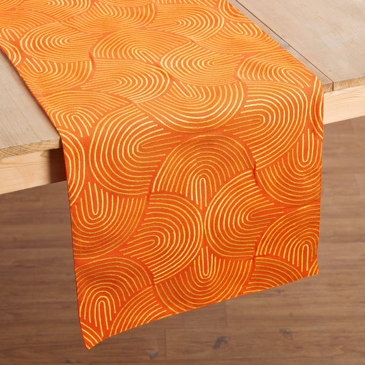 KASHIDAKAARI Tangerine Embroidered Cotton Table Runner Modern Retro