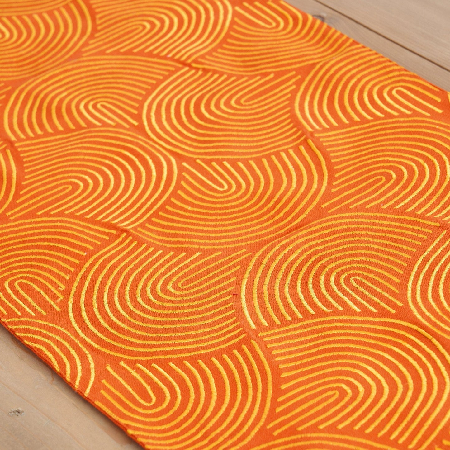 KASHIDAKAARI Tangerine Embroidered Cotton Table Runner Modern Retro