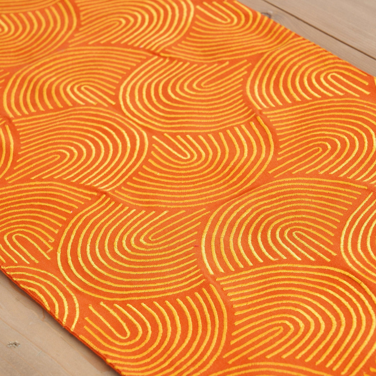 Kashidakaari Tangerine Table Runner | Modern Retro Geometric Embroidery | Cotton | 4 & 6 Seater