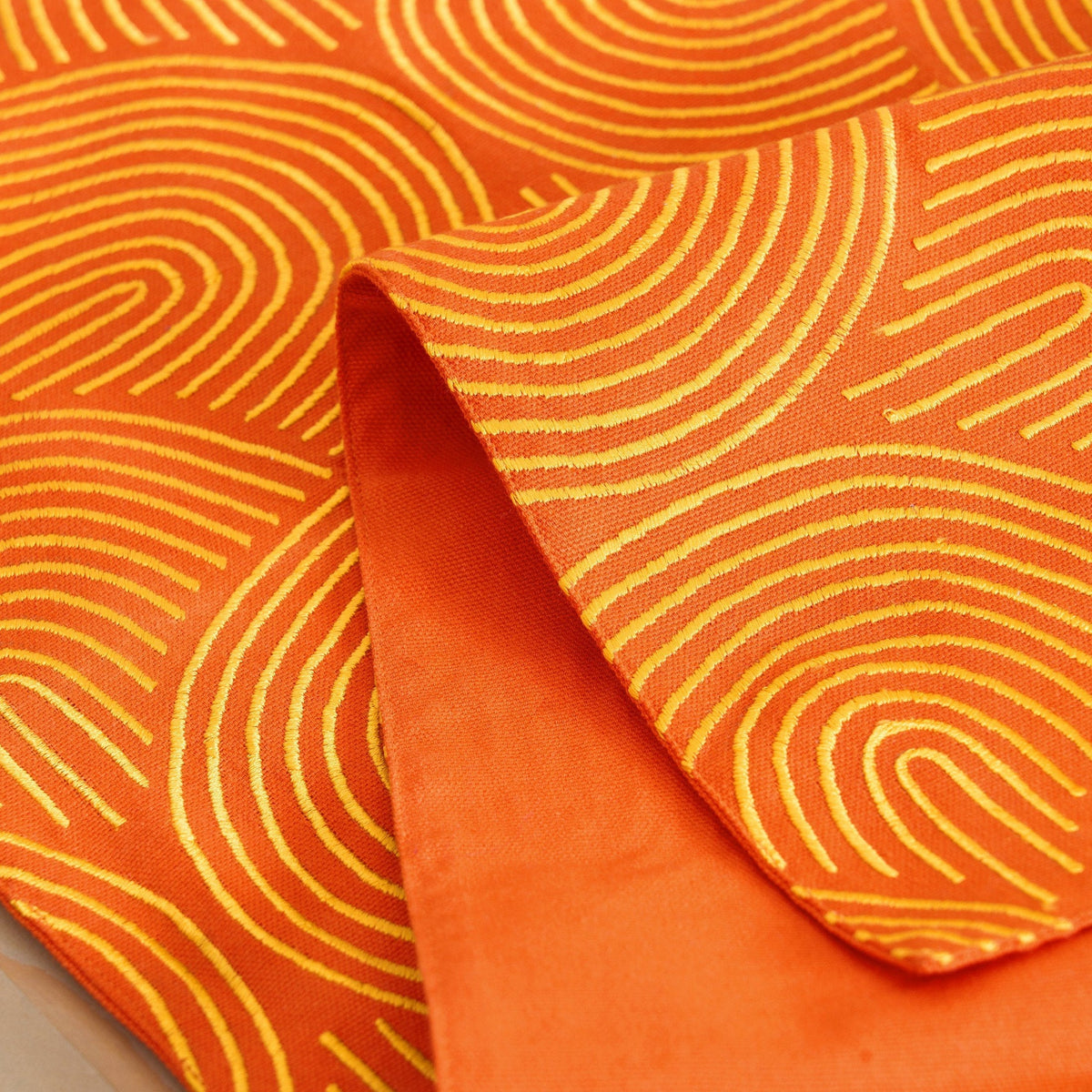 Kashidakaari Tangerine Table Runner | Modern Retro Geometric Embroidery | Cotton | 4 & 6 Seater