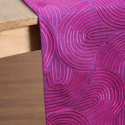 Plum Embroidered Cotton Table Runner – Modern Retro Geometric Design