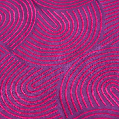 Plum Embroidered Cotton Table Runner – Modern Retro Geometric Design