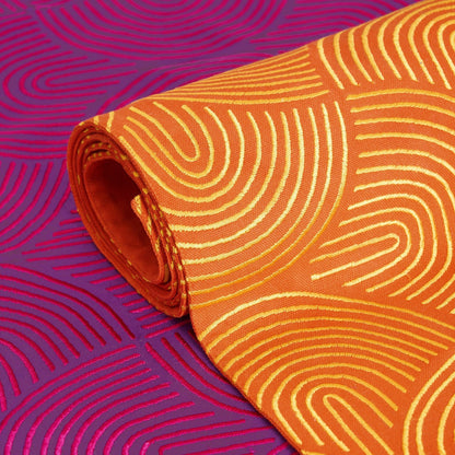 Kashidakaari Tangerine Table Runner | Modern Retro Geometric Embroidery | Cotton | 4 & 6 Seater