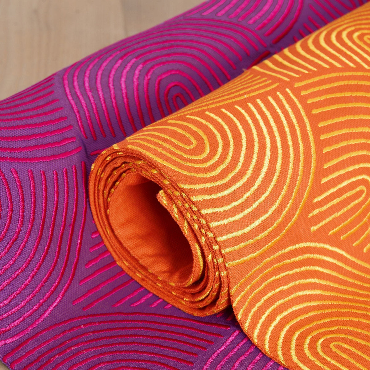 Kashidakaari Tangerine Table Runner | Modern Retro Geometric Embroidery | Cotton | 4 & 6 Seater