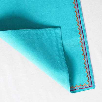 Kashidakaari Turquoise Placemat | Embroidered Scallop Border | Suzani-Inspired | 100% Cotton
