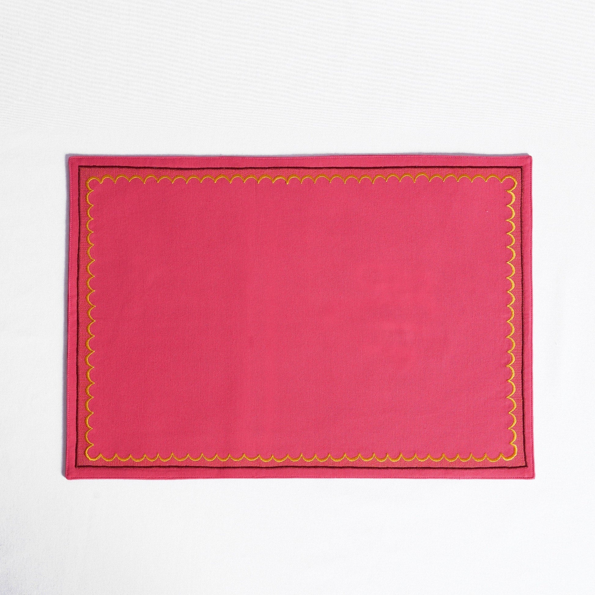 KASHIDAKAARI Coral Red Embroidered Placemat Set – 13×19in, 2,4,6 pcs