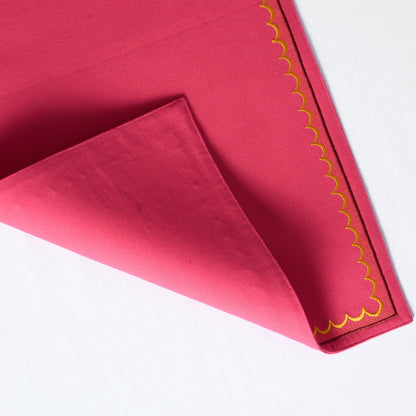 Kashidakaari Coral Red Placemat | Embroidered Scallop Border | Suzani-Inspired | 100% Cotton