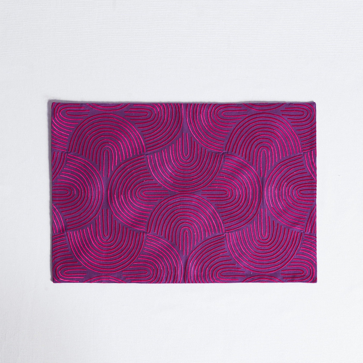 Kashidakaari Plum Placemat | Modern Retro Geometric Embroidery | 100% Cotton