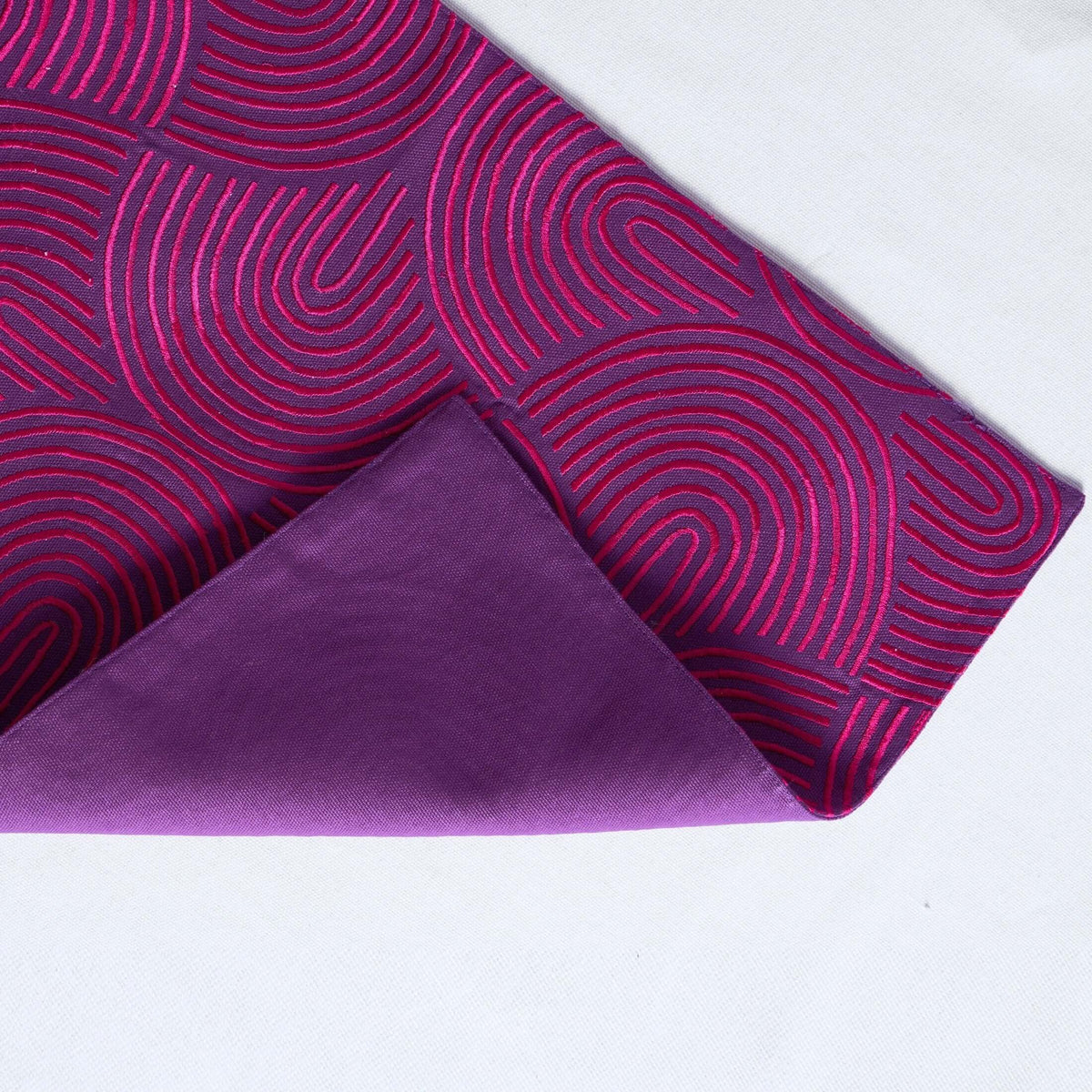 Kashidakaari Plum Placemat | Modern Retro Geometric Embroidery | 100% Cotton