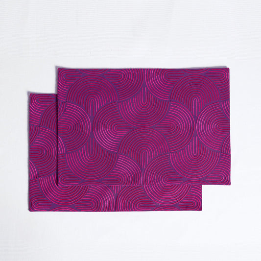 Plum Embroidered Modern Retro Geometric Cotton Placemat Set