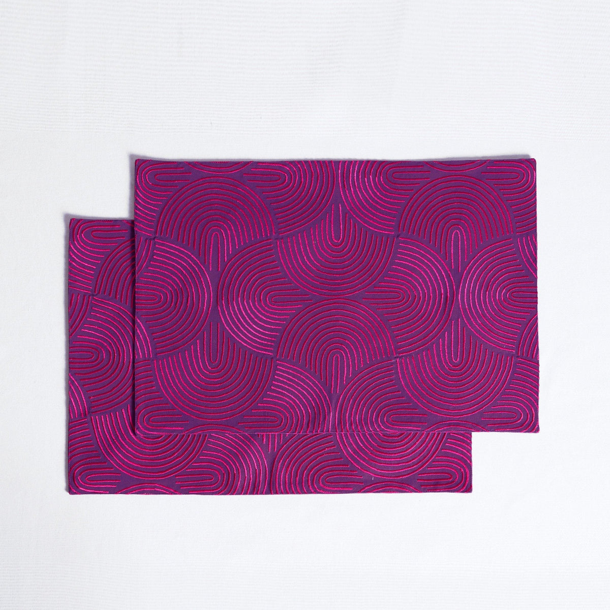 Kashidakaari Plum Placemat | Modern Retro Geometric Embroidery | 100% Cotton