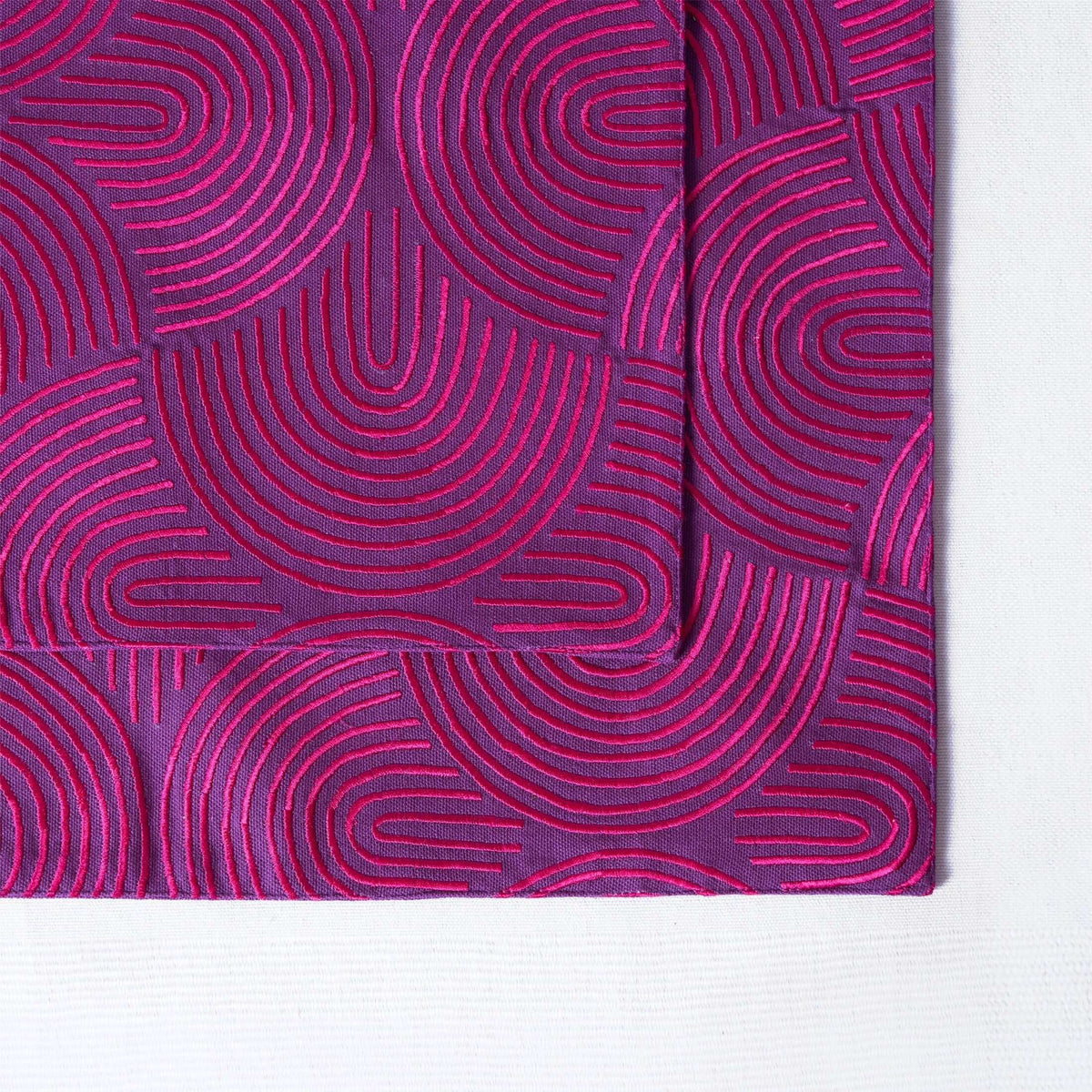 Kashidakaari Plum Placemat | Modern Retro Geometric Embroidery | 100% Cotton