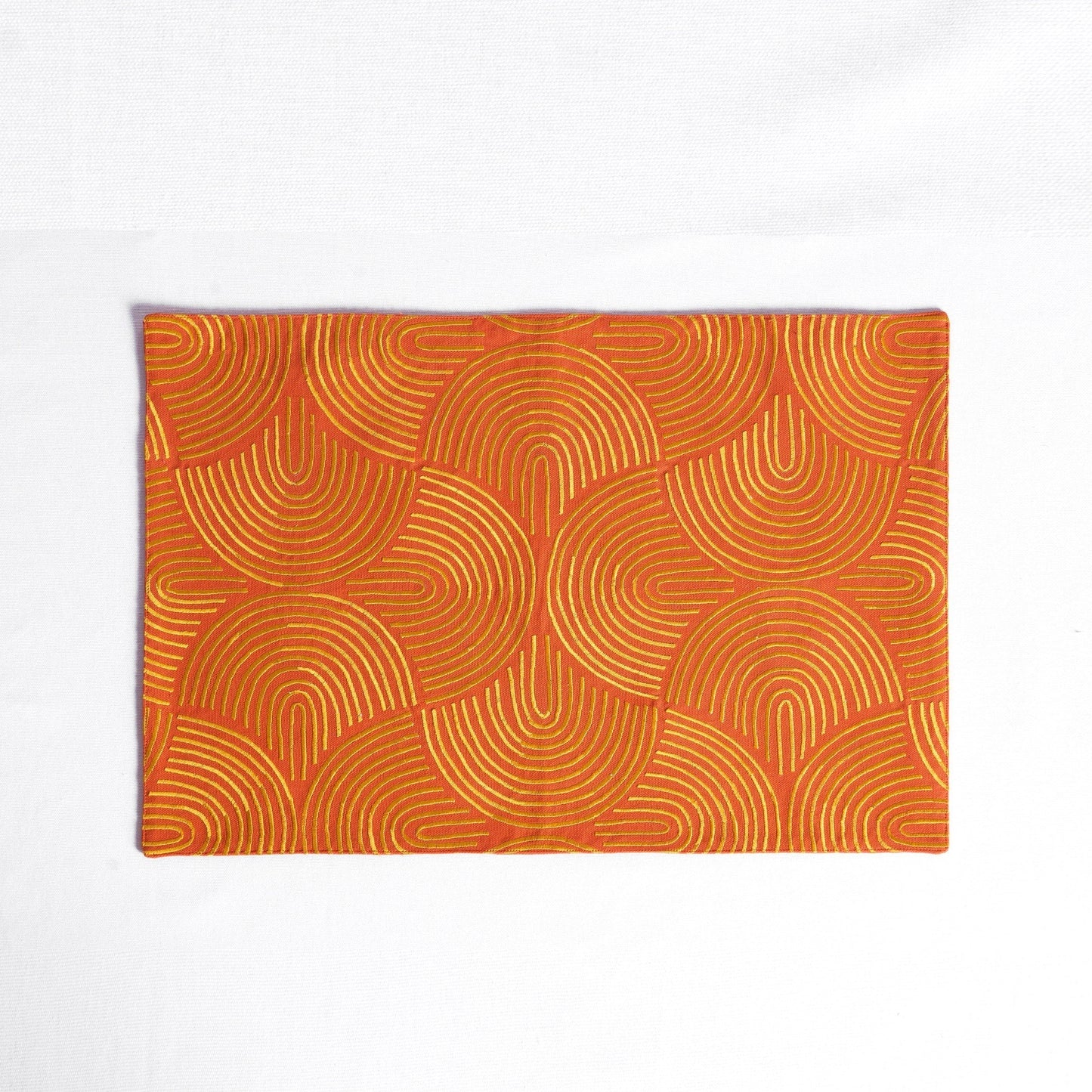 Tangerine Embroidered Cotton Placemat Set – Modern Retro Geometric Design
