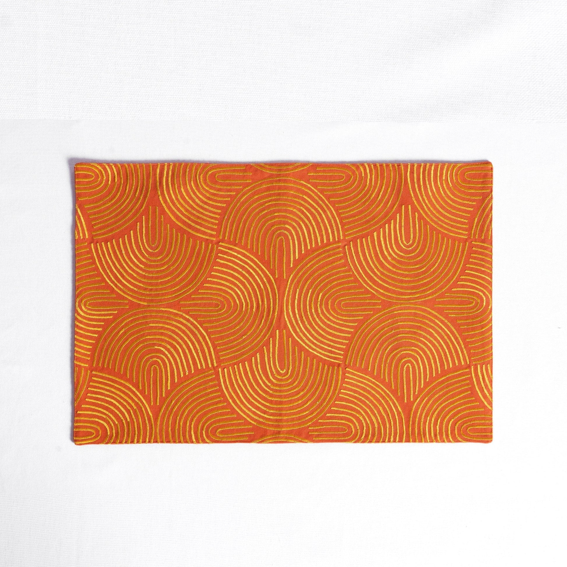 Tangerine Embroidered Cotton Placemat Set – Modern Retro Geometric Design