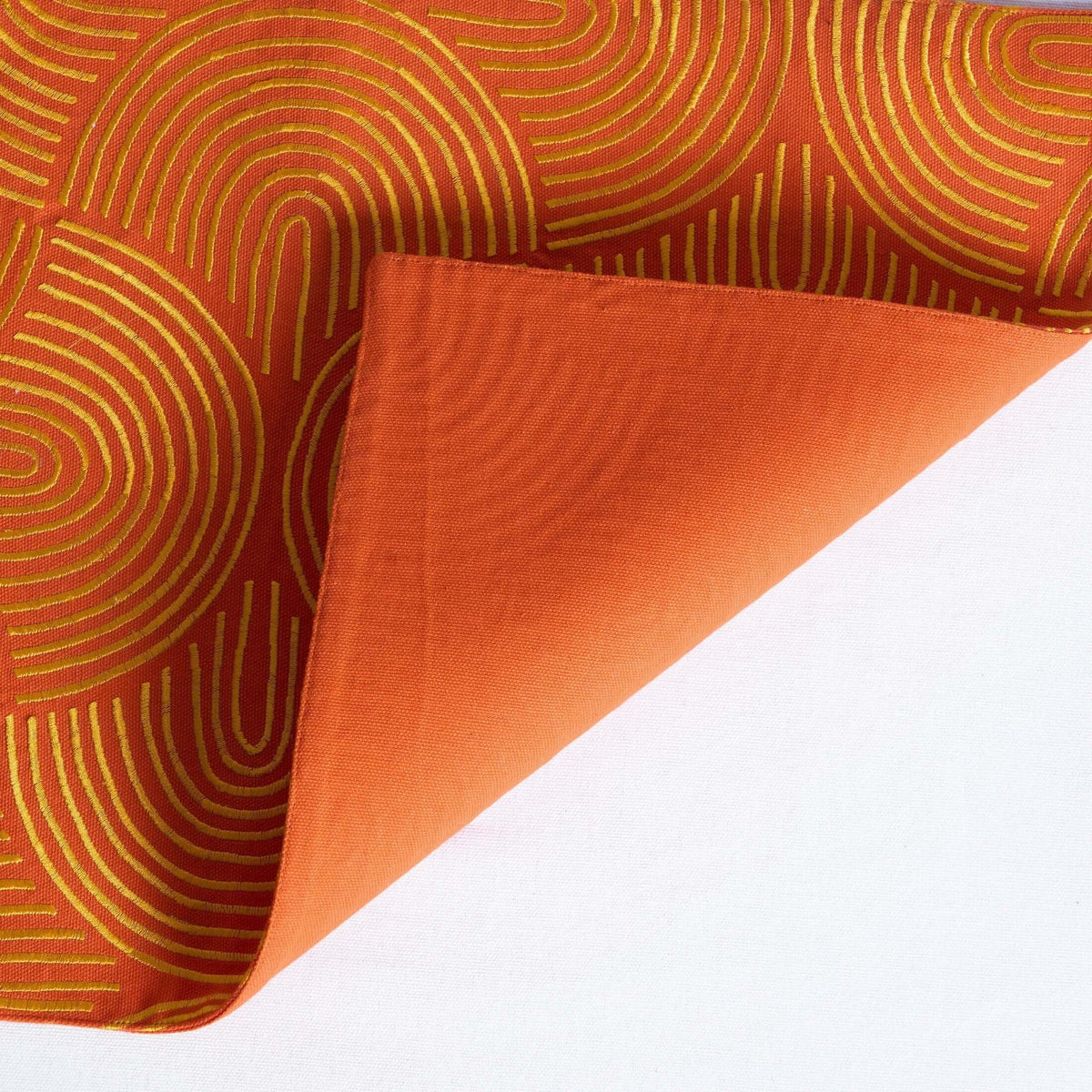 Kashidakaari Tangerine Placemat | Modern Retro Geometric Embroidery | 100% Cotton