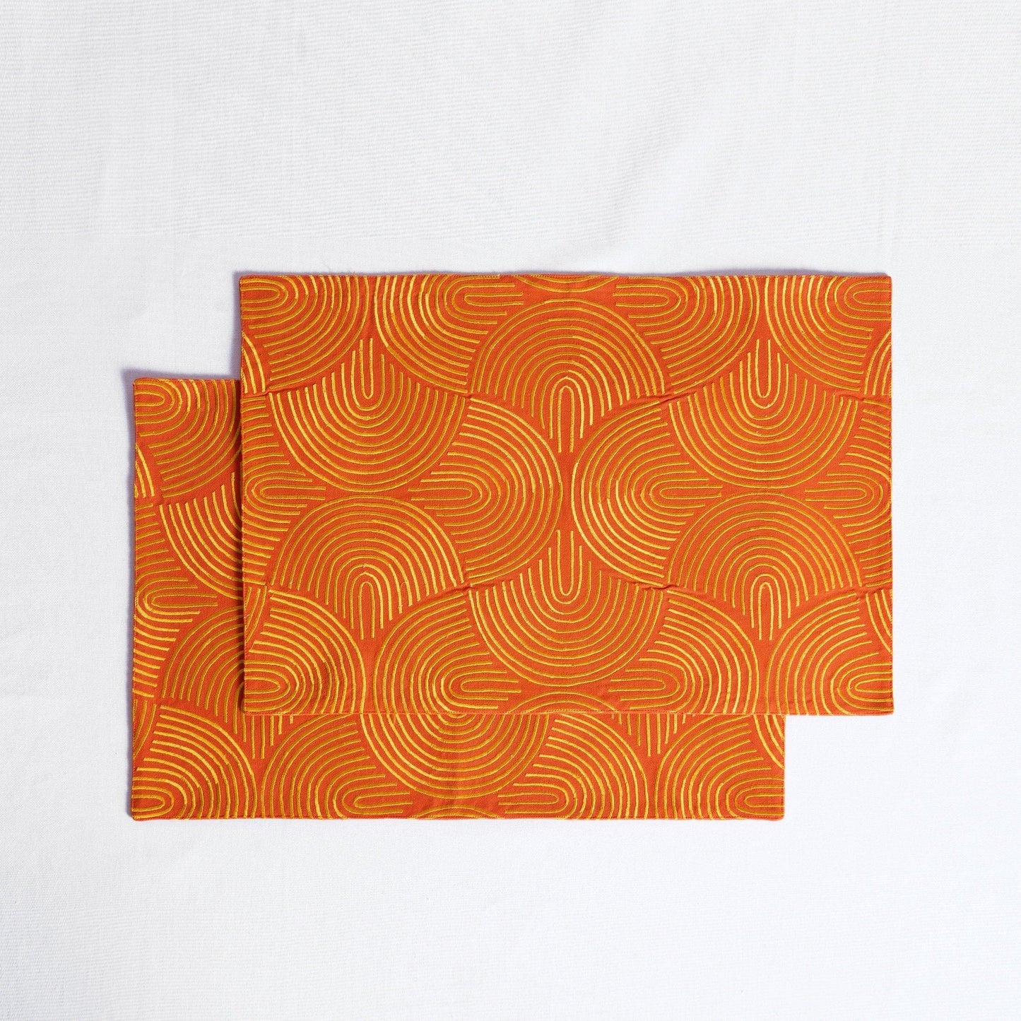 Tangerine Embroidered Cotton Placemat Set – Modern Retro Geometric Design