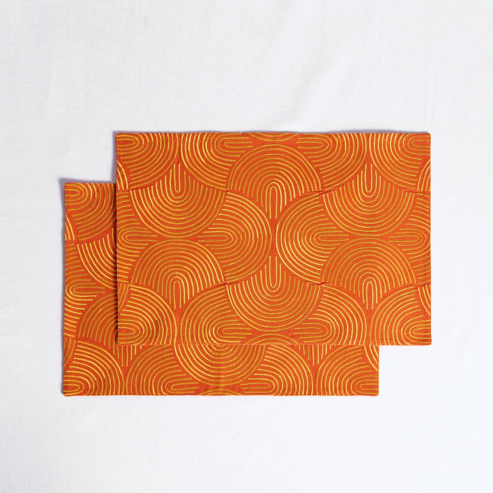Tangerine Embroidered Cotton Placemat Set – Modern Retro Geometric Design