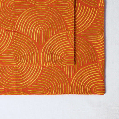 Kashidakaari Tangerine Placemat | Modern Retro Geometric Embroidery | 100% Cotton