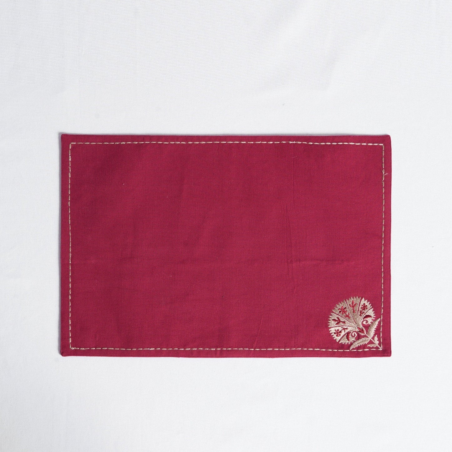 Maroon Suzani Embroidered Cotton Table Mat Set – Floral Elegance