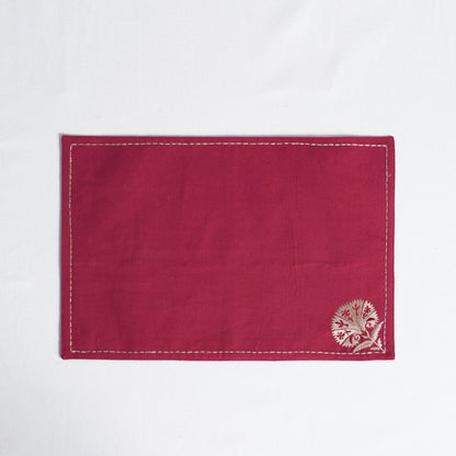 Maroon Suzani Embroidered Cotton Table Mat Set – Floral Elegance