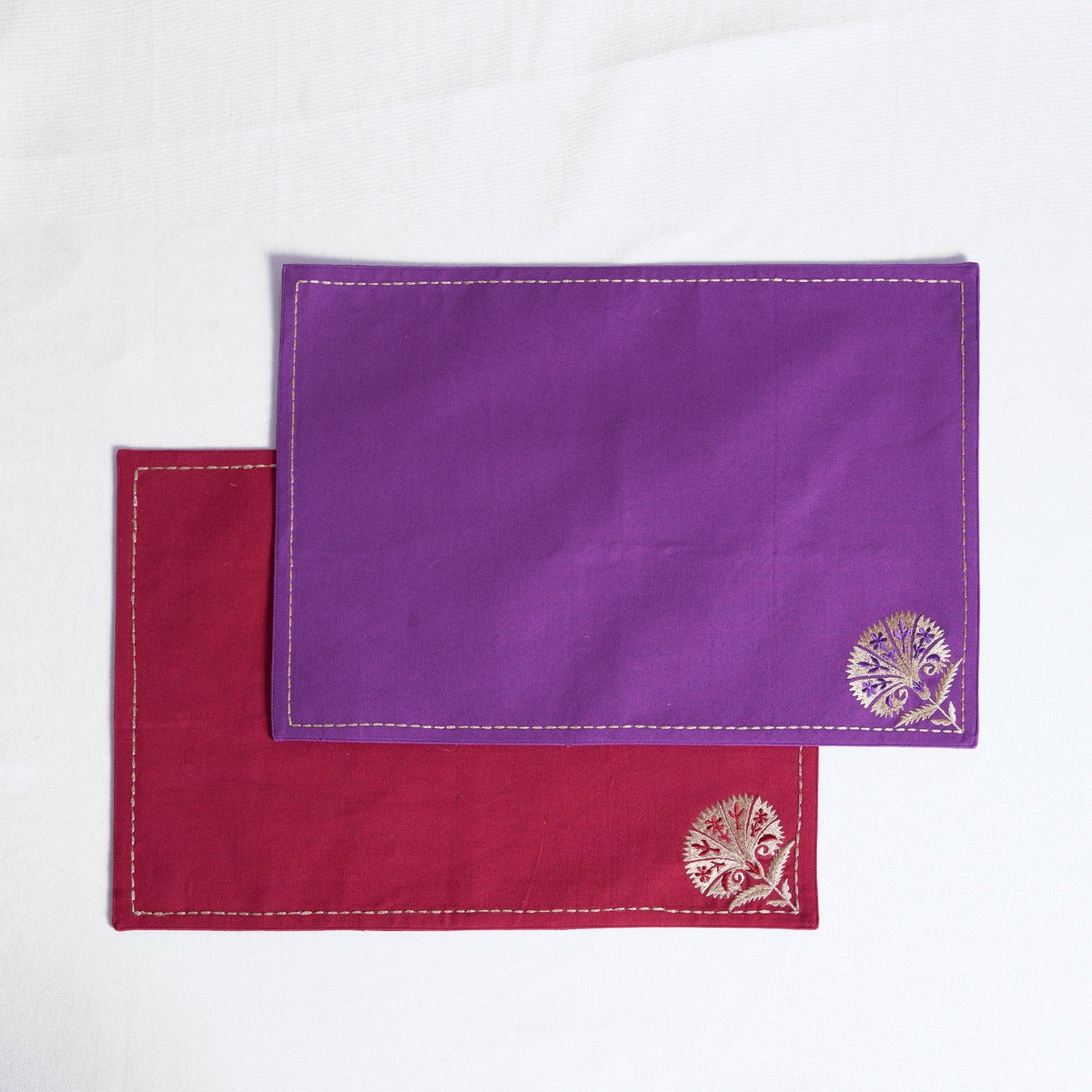Kashidakaari Maroon Placemat | Embroidered Suzani Floral Pattern | 100% Cotton