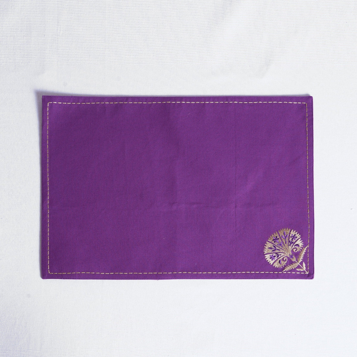 Kashidakaari Plum Placemat | Embroidered Suzani Floral Pattern | 100% Cotton