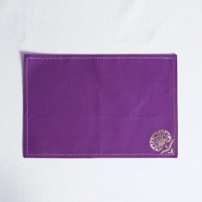 Kashidakaari Plum Placemat | Embroidered Suzani Floral Pattern | 100% Cotton