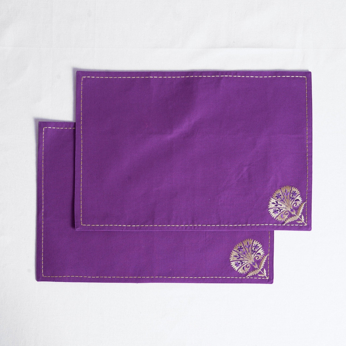 Kashidakaari Plum Placemat | Embroidered Suzani Floral Pattern | 100% Cotton