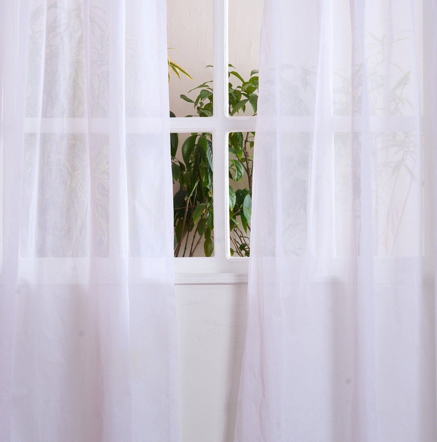 White Sheer Cotton Organdy Curtain – Light‑Filtering Window Panel